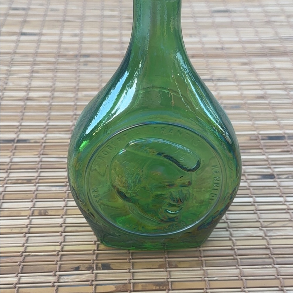 Robert F Kennedy Green Carnival Glass Bottle